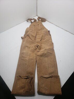Round House Bib Overalls Double Knee Tan Made In USA Workwear Unknown Size